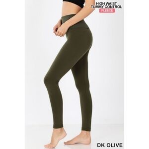 HIGH Yoga Waist Tummy Control Fleece lined Solid Green Leggings Size 10 NWT